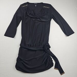 White House Black  Market Cocktail Dress Party  Gold Accents Belted  Size XS